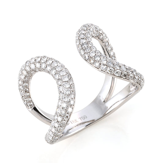 Symmetrical Curved Diamond Ring in 18K White Gold
