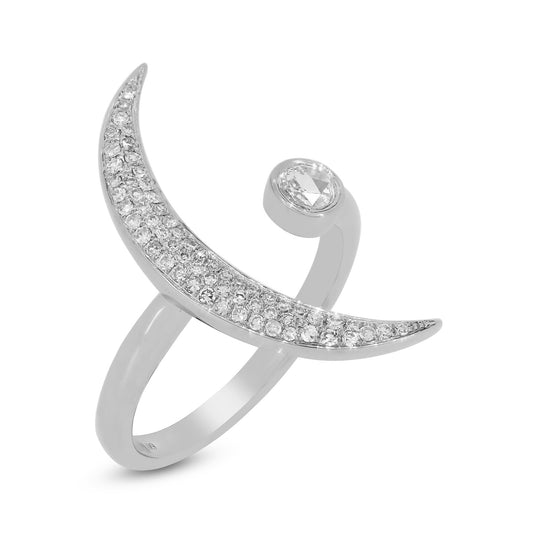Moon Ring With Diamond In 14K White Gold