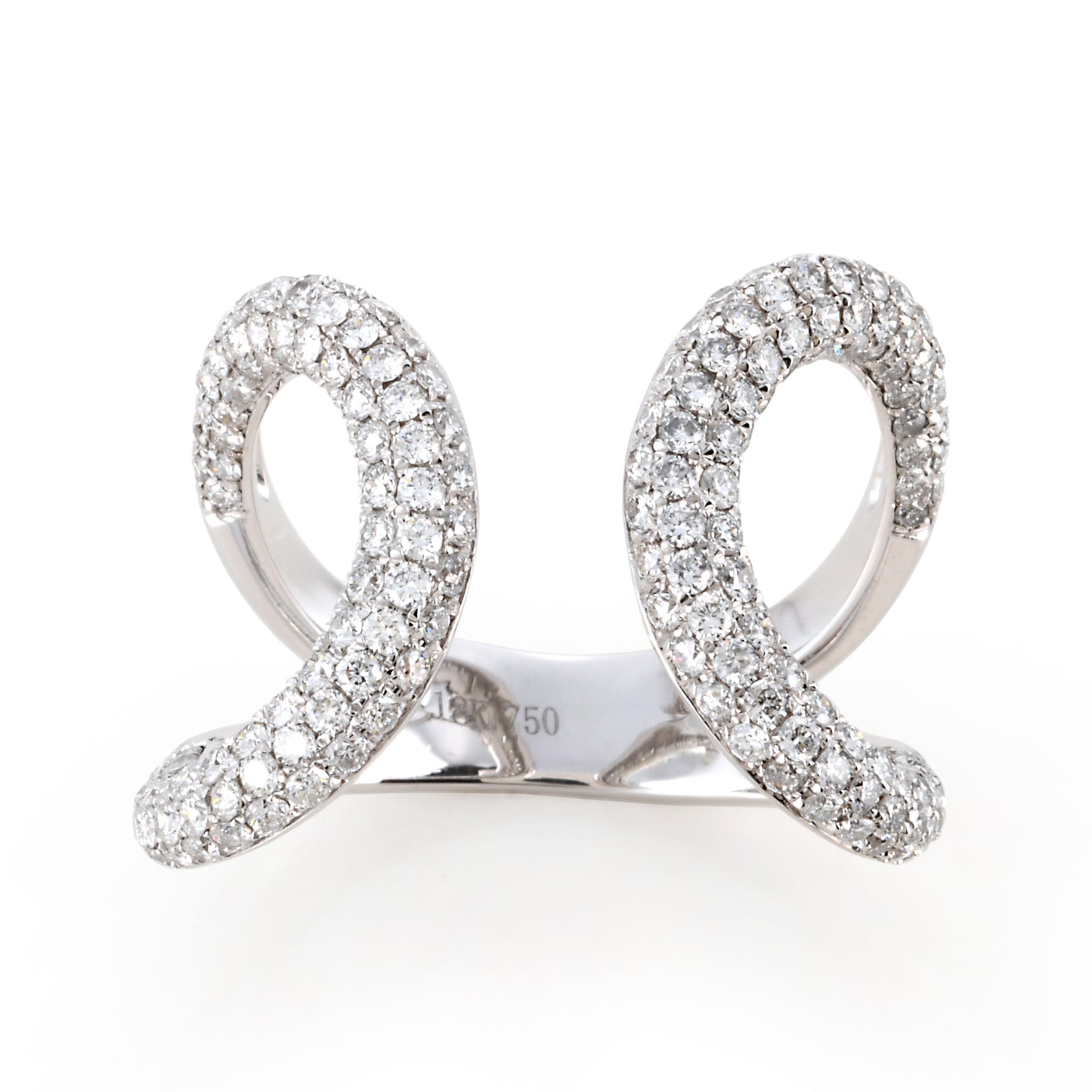 Symmetrical Curved Diamond Ring in 18K White Gold