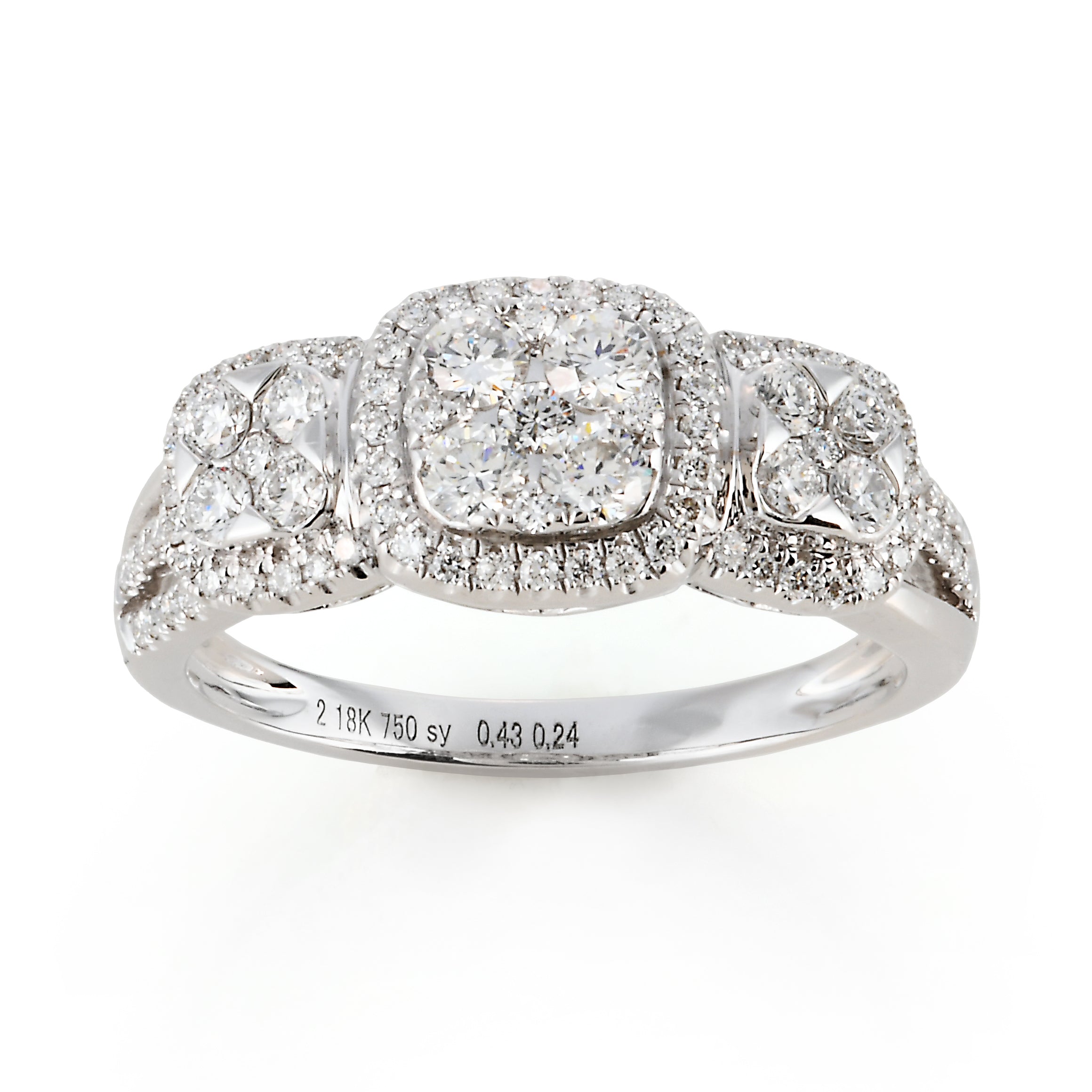 18k White Gold Emerald Cut Aureola Diamond Engagement Ring – DESIGNYARD