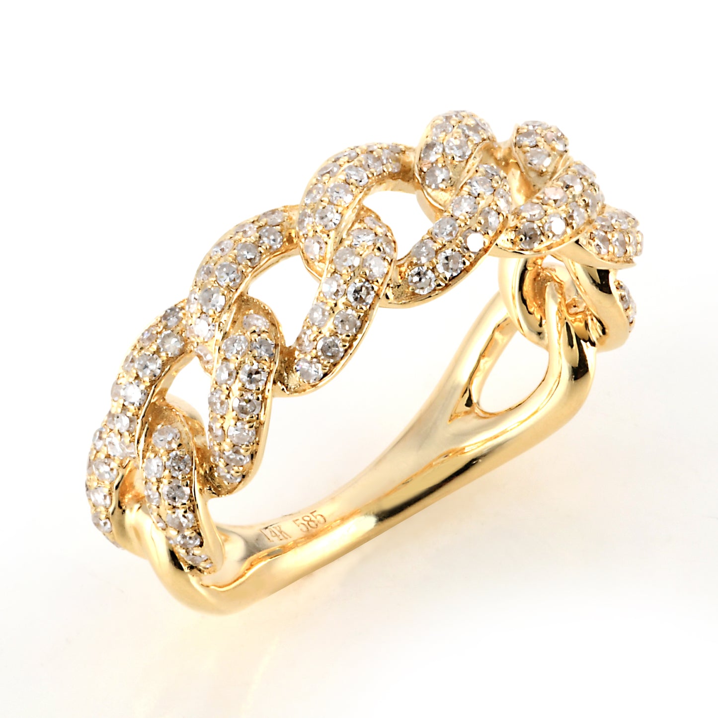 Diamond Cuban Link Ring in 14K Yellow Gold