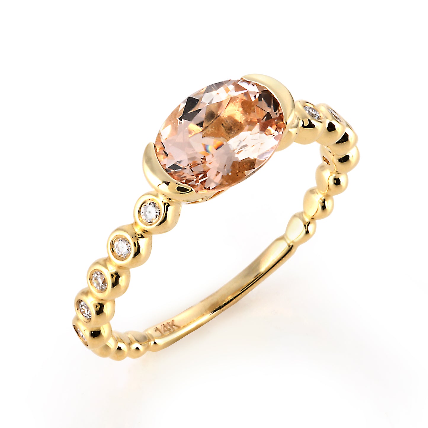 Morganite and Diamond Ring in 14K Yellow Gold