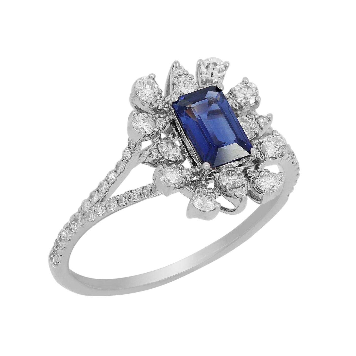 Split Shank Blue Sapphire Cocktail Ring In 18K Gold