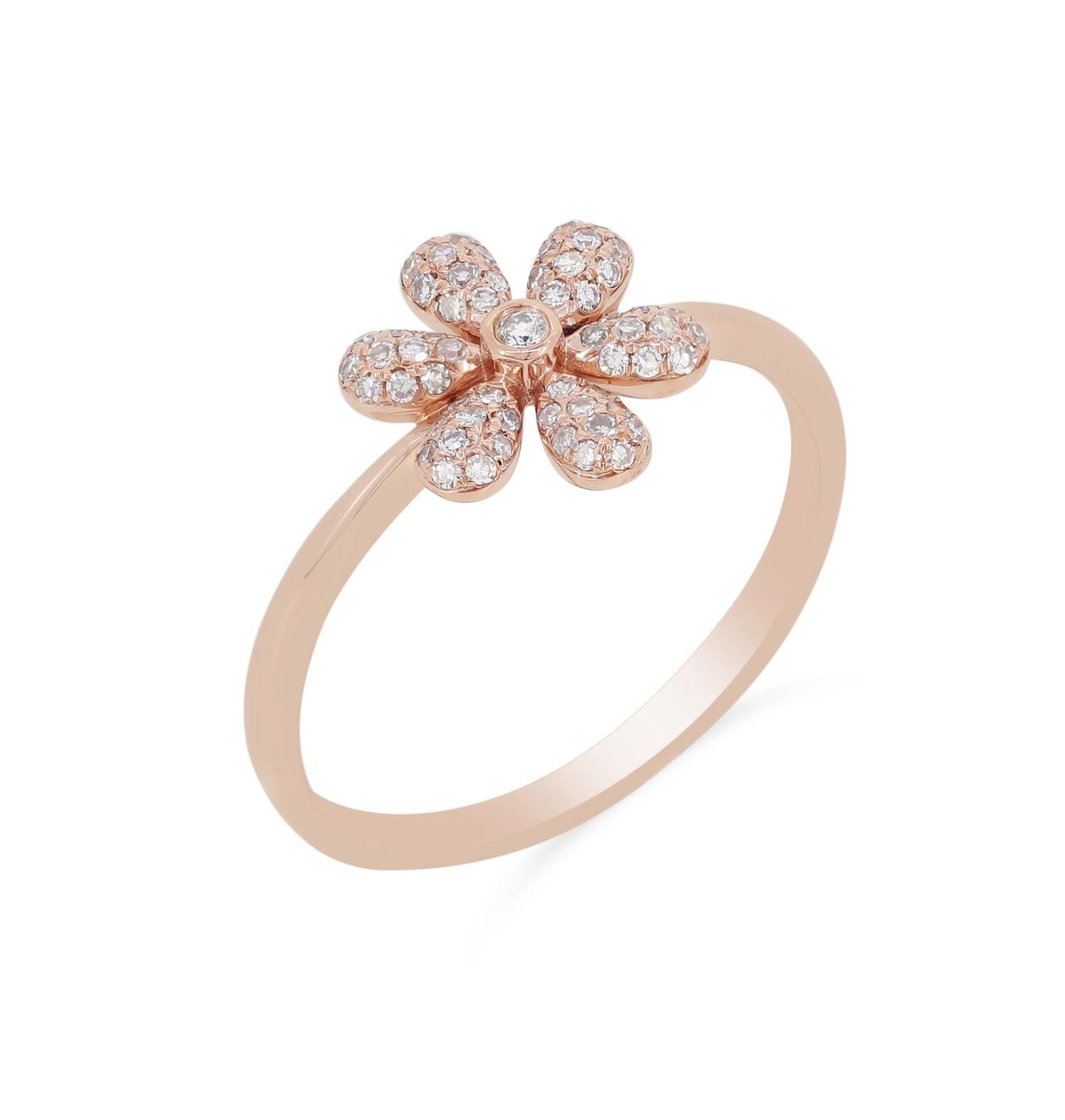 Petite Diamond Flower Ring In 18K Rose Gold