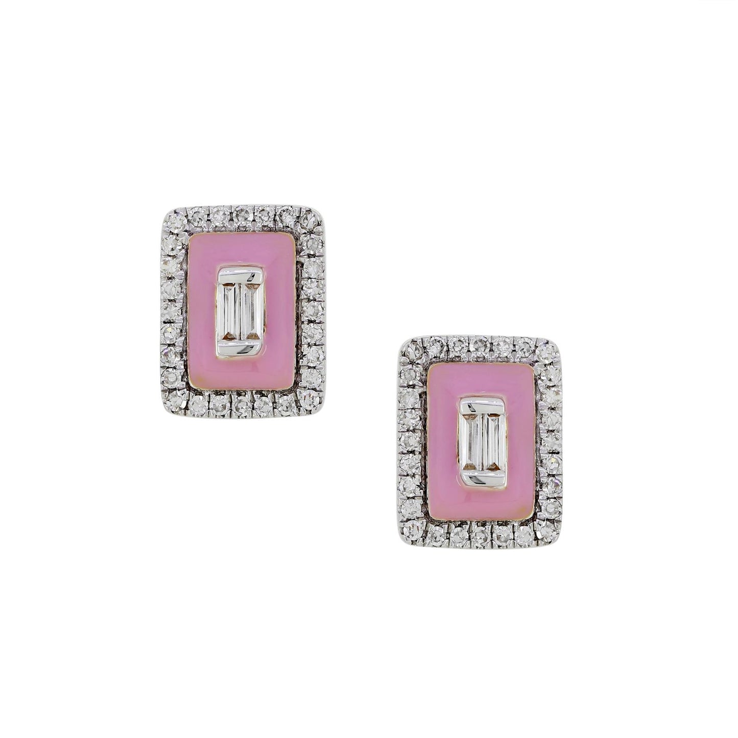 Rectangular Stud Diamond Earring In 18K Gold