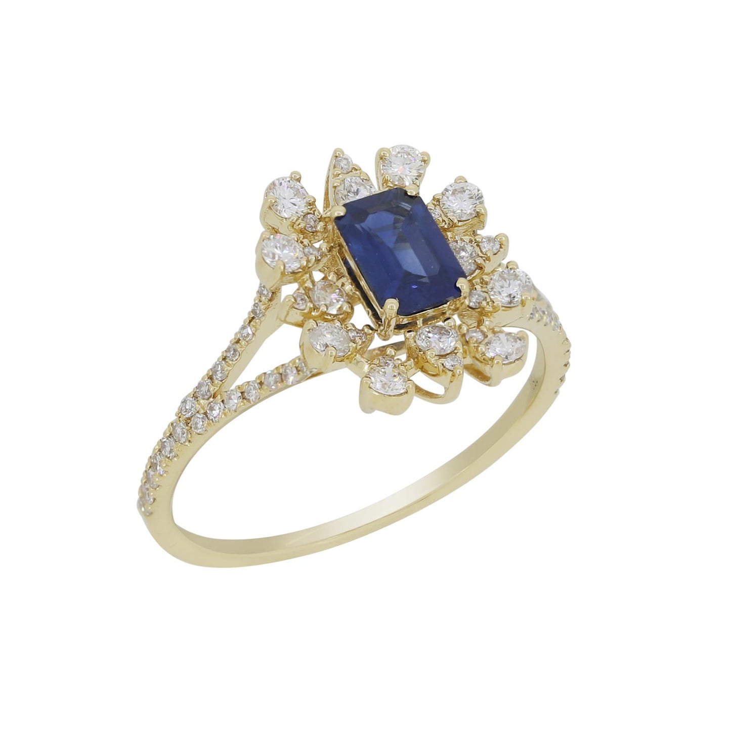 Split Shank Blue Sapphire Cocktail Ring In 18K Gold